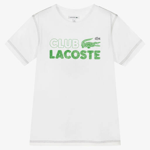 Lacoste-Teen Boys White Cotton Logo T-Shirt | Childrensalon Outlet
