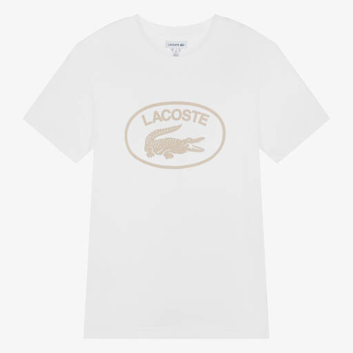 Lacoste-Teen Boys White Cotton T-Shirt | Childrensalon Outlet