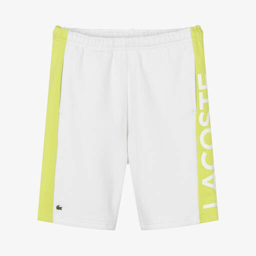 Lacoste-Teen Boys White & Green Organic Cotton Shorts | Childrensalon Outlet