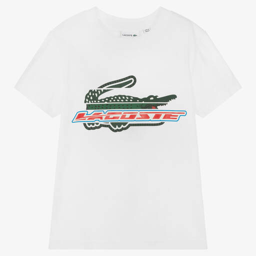 Lacoste-Teen Boys White Logo Cotton T-Shirt | Childrensalon Outlet