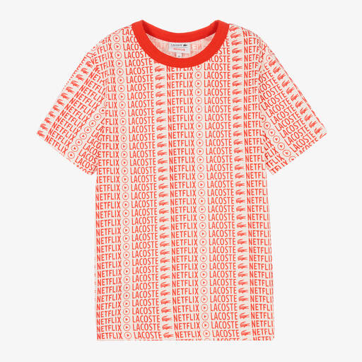 Lacoste-Бело-красная хлопковая футболка Netflix | Childrensalon Outlet