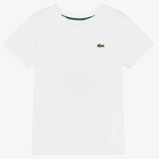 Lacoste-White Cotton Crocodile T-Shirt | Childrensalon Outlet
