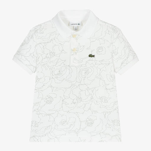 Lacoste-White Cotton Floral Print Polo Shirt | Childrensalon Outlet
