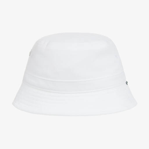 Lacoste-White Cotton Logo Bucket Hat | Childrensalon Outlet