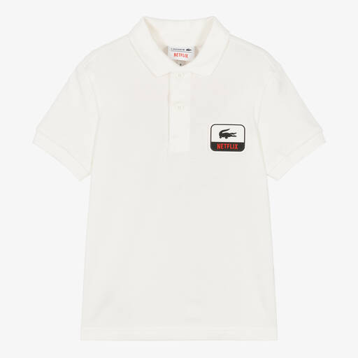 Lacoste-توب بولو قطن عضوي بيكيه لون أبيض | Childrensalon Outlet