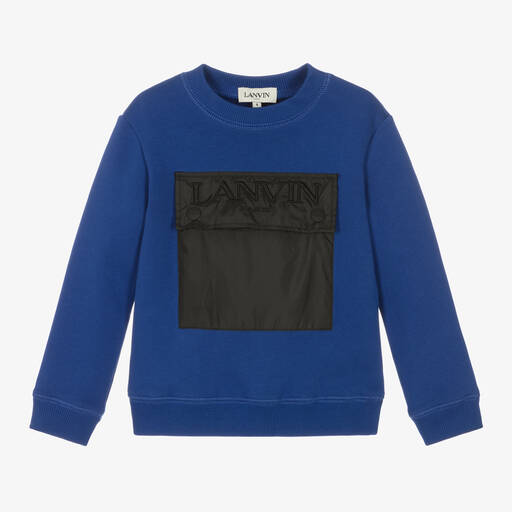 Lanvin-Boys Blue Cotton Pocket Sweatshirt | Childrensalon Outlet