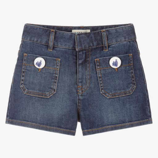 Lanvin-Girls Blue Wash Denim Shorts | Childrensalon Outlet