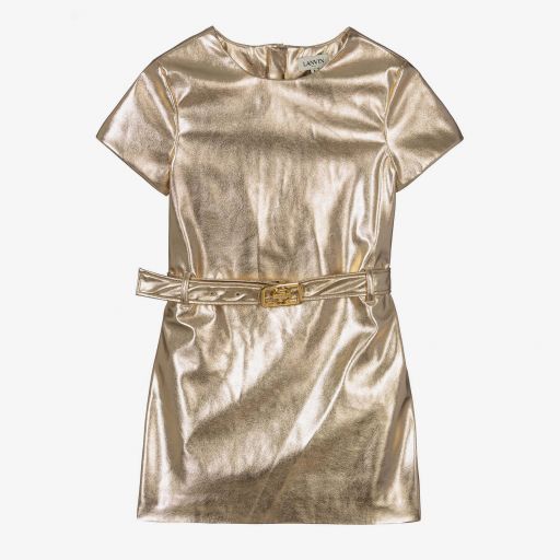 Lanvin-Girls Gold Faux Leather Dress  | Childrensalon Outlet