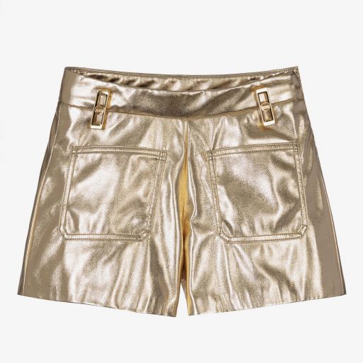 Lanvin-Girls Gold Faux Leather Shorts  | Childrensalon Outlet