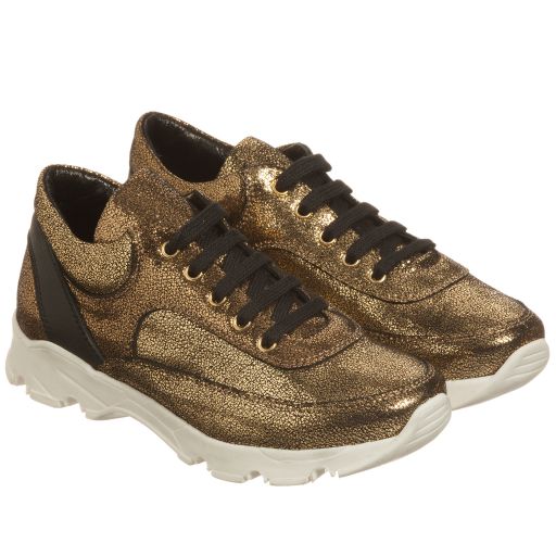 Lanvin-Girls Gold Leather Trainers  | Childrensalon Outlet