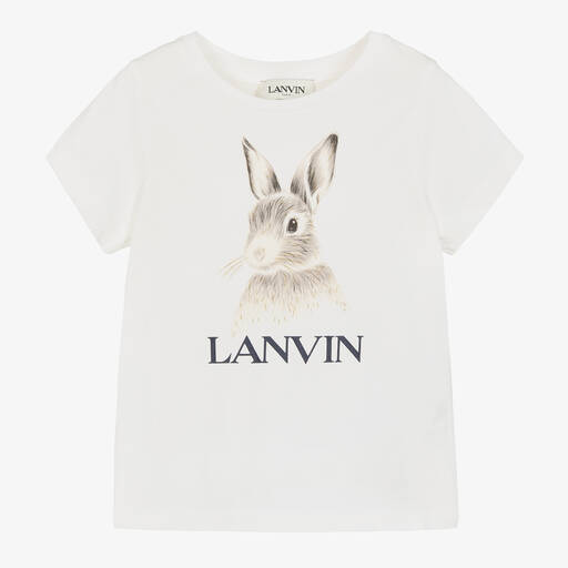 Lanvin-T-shirt ivoire en coton Lapin Fille | Childrensalon Outlet