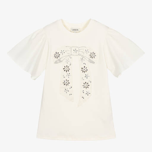 Lanvin-Girls Ivory Organic Cotton Rhinestone Dress | Childrensalon Outlet