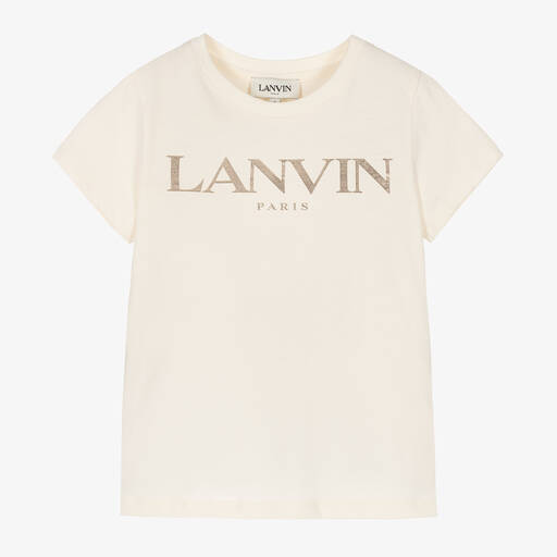 Lanvin-Girls Ivory Organic Cotton T-Shirt | Childrensalon Outlet