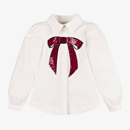 Lanvin-بلوزة بفيونكة ترتر قطن لون عاجي | Childrensalon Outlet