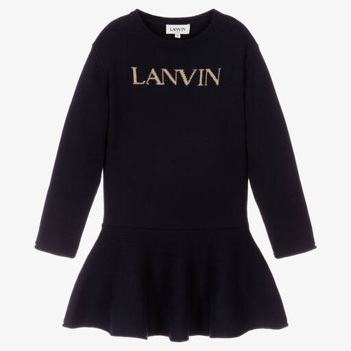 Lanvin-Robe bleu marine en maille de coton | Childrensalon Outlet