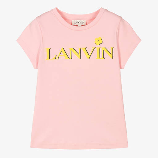 Lanvin-Girls Pink Cotton Logo T-Shirt | Childrensalon Outlet