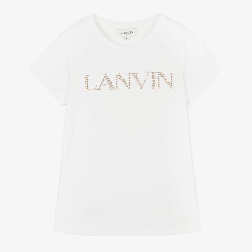 Lanvin-Girls White Cotton Logo T-Shirt | Childrensalon Outlet