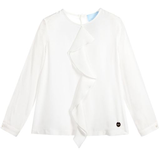 Lanvin-Girls White Ruffle Blouse | Childrensalon Outlet