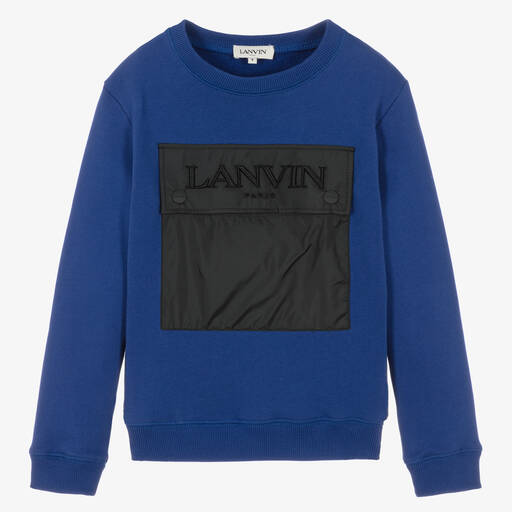 Lanvin-سويتشيرت تينز ولادي قطن عضوي لون أزرق | Childrensalon Outlet