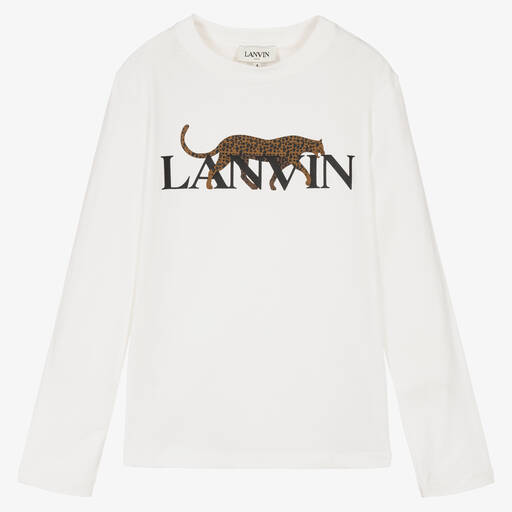 Lanvin-Teen Boys Ivory Cotton Cat Top | Childrensalon Outlet