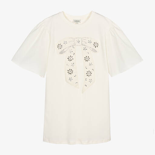 Lanvin-Teen Girls Ivory Organic Cotton Bow Dress | Childrensalon Outlet