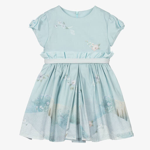Lapin House-فستان قطن لون أزرق أكوا بطبعة ورود | Childrensalon Outlet