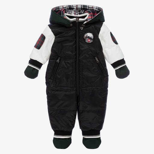 Lapin House-Baby Boys Black Hooded Snowsuit | Childrensalon Outlet