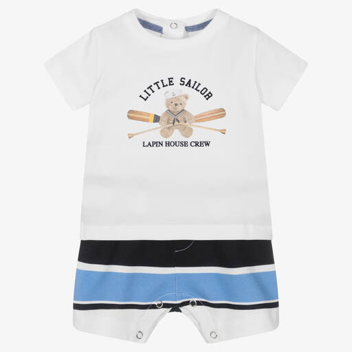 Lapin House-Белая футболка и бело-голубые шорты из хлопка | Childrensalon Outlet