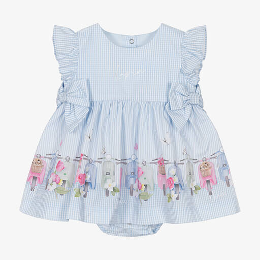 Lapin House-Baby Girls Blue Stripes & Checks Dress | Childrensalon Outlet