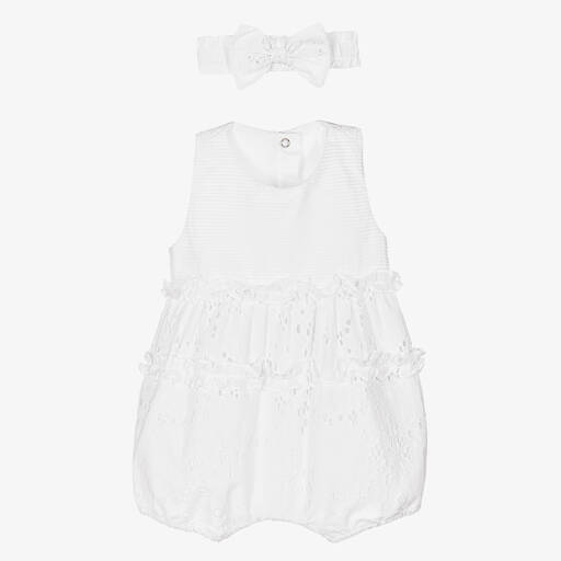 Lapin House-Baby Girls White Broderie Anglaise Shortie Set | Childrensalon Outlet