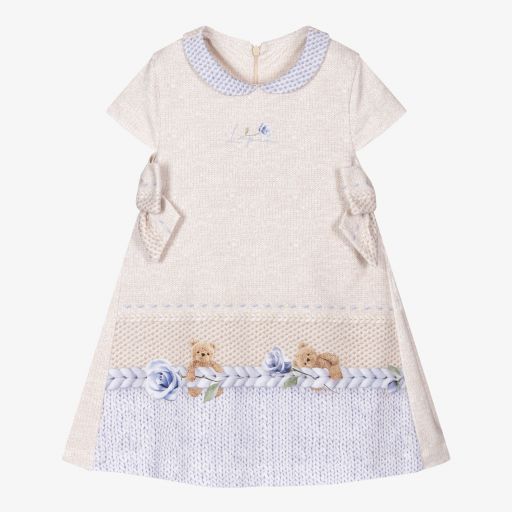 Lapin House-Beige & Blue Teddy Dress | Childrensalon Outlet