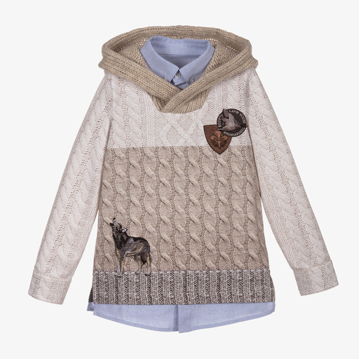 Lapin House-Бежевый трикотажный свитшот с капюшоном  | Childrensalon Outlet