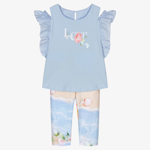 Lapin House-Blue Cotton Leggings Set | Childrensalon Outlet