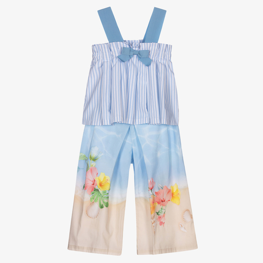 Lapin House-طقم بنطلون قطن مقلم لون أزرق وأبيض للبنات | Childrensalon Outlet