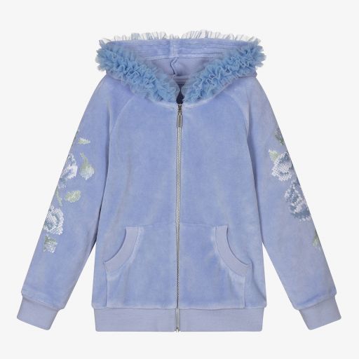 Lapin House-توب هودي بسحّاب قطن قطيفة لون أزرق للبنات | Childrensalon Outlet