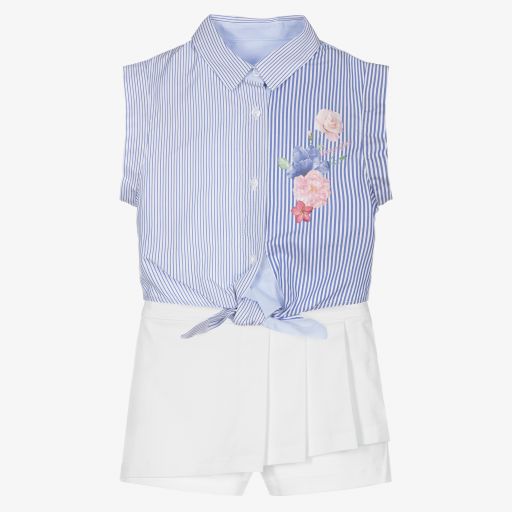 Lapin House-Blue & White Cotton Shorts Set | Childrensalon Outlet