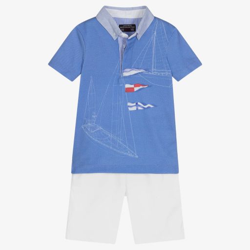 Lapin House-Blue & White Cotton Shorts Set | Childrensalon Outlet