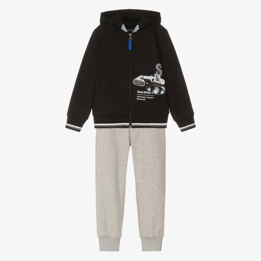 Lapin House-Boys Black & Grey Cotton Space Tracksuit | Childrensalon Outlet