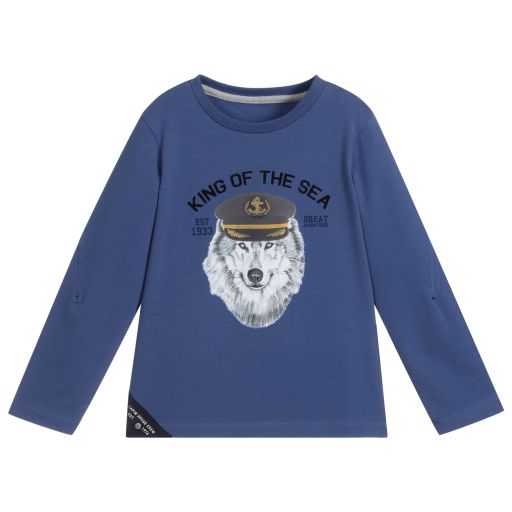 Lapin House-Boys Blue Cotton Wolf Top | Childrensalon Outlet