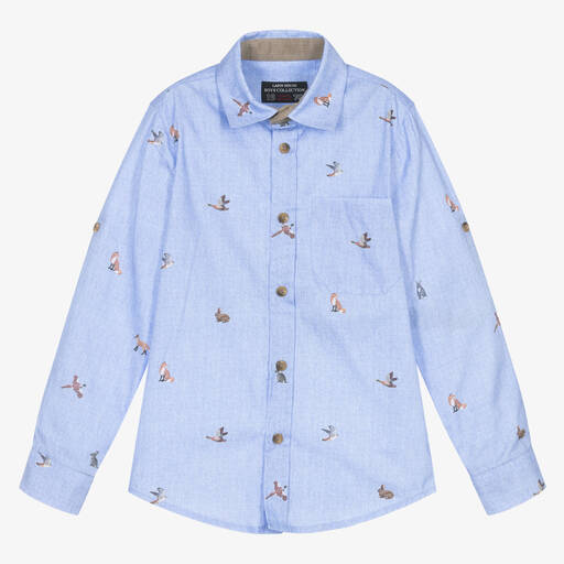 Lapin House-Boys Blue Oxford Cotton Woodland Shirt | Childrensalon Outlet