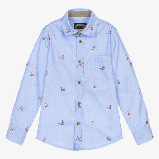 Lapin House-Boys Blue Oxford Cotton Woodland Shirt | Childrensalon Outlet