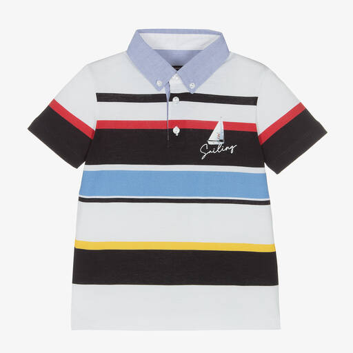 Lapin House-Boys Blue Striped Cotton Polo Shirt | Childrensalon Outlet