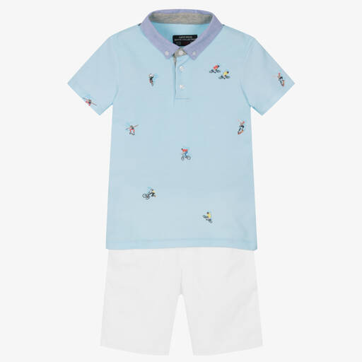 Lapin House-Boys Blue & White Cotton Shorts Set | Childrensalon Outlet