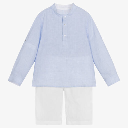 Lapin House-Boys Blue & White Linen Shorts Set | Childrensalon Outlet