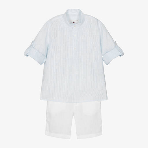 Lapin House-Boys Blue & White Linen Shorts Set | Childrensalon Outlet