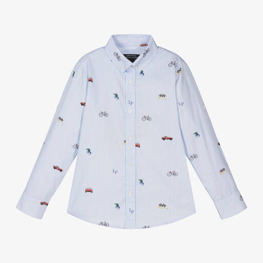 Lapin House-Boys Blue & White Stripe Cotton Shirt | Childrensalon Outlet