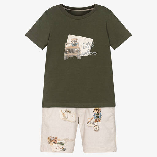 Lapin House-Baumwollshorts-Set in Grün & Beige | Childrensalon Outlet