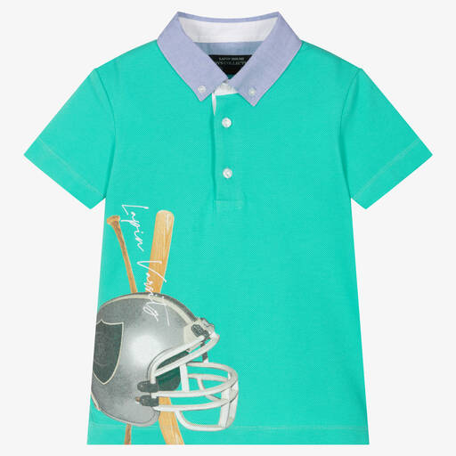 Lapin House-Boys Green Cotton Piqué Polo Shirt  | Childrensalon Outlet