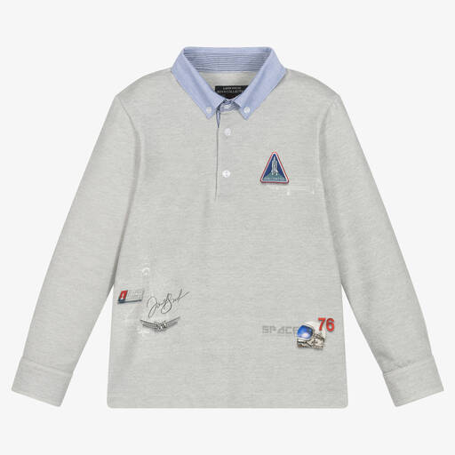 Lapin House-Boys Grey Cotton Jersey Polo Shirt | Childrensalon Outlet