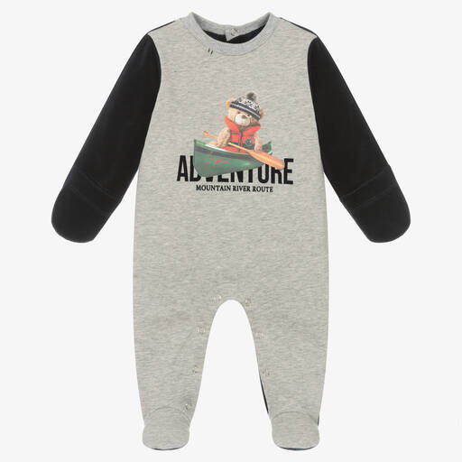 Lapin House-Boys Grey & Navy Blue Cotton Babygrow | Childrensalon Outlet